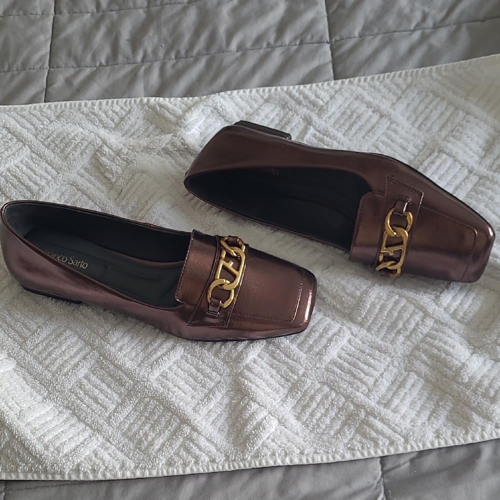 Franco Sarto Metallic Brown Loafers with Gold Accent